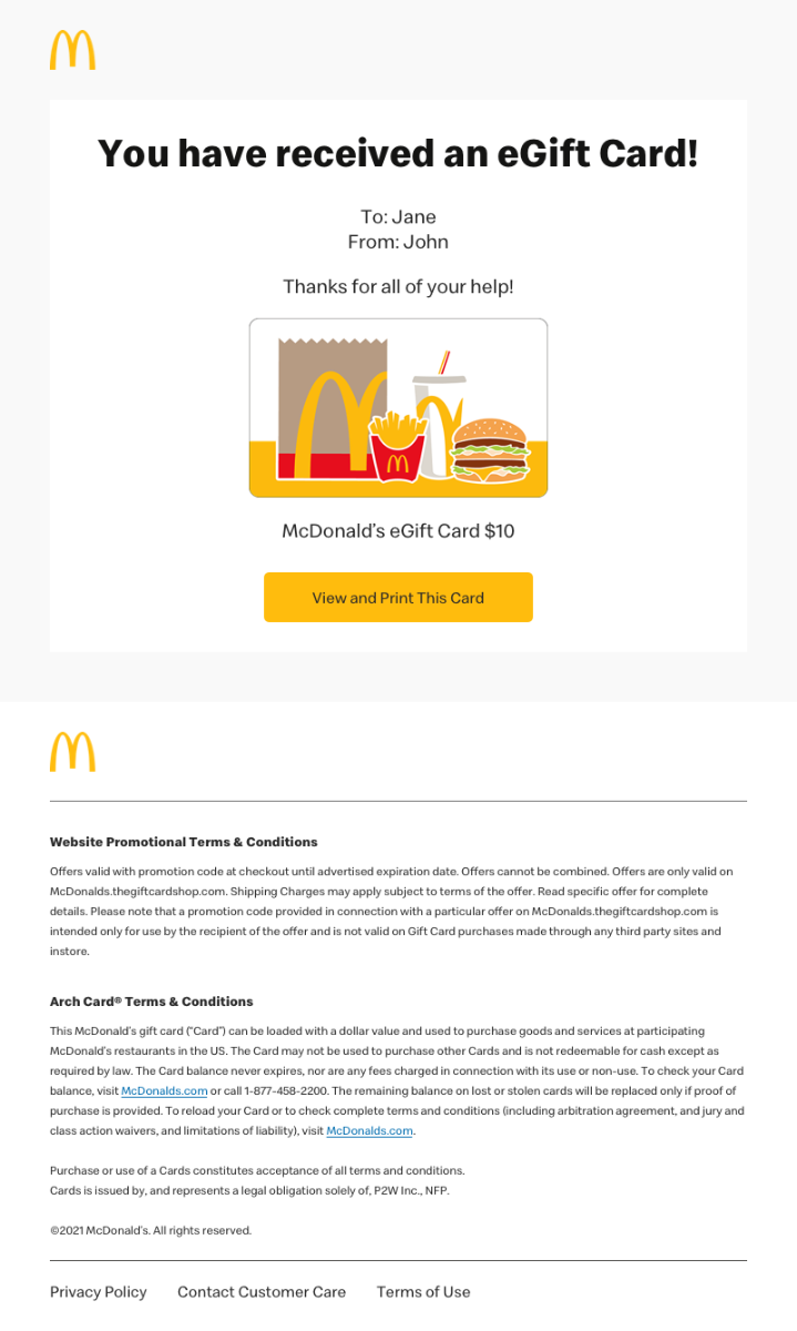 McDonald's Gift Card